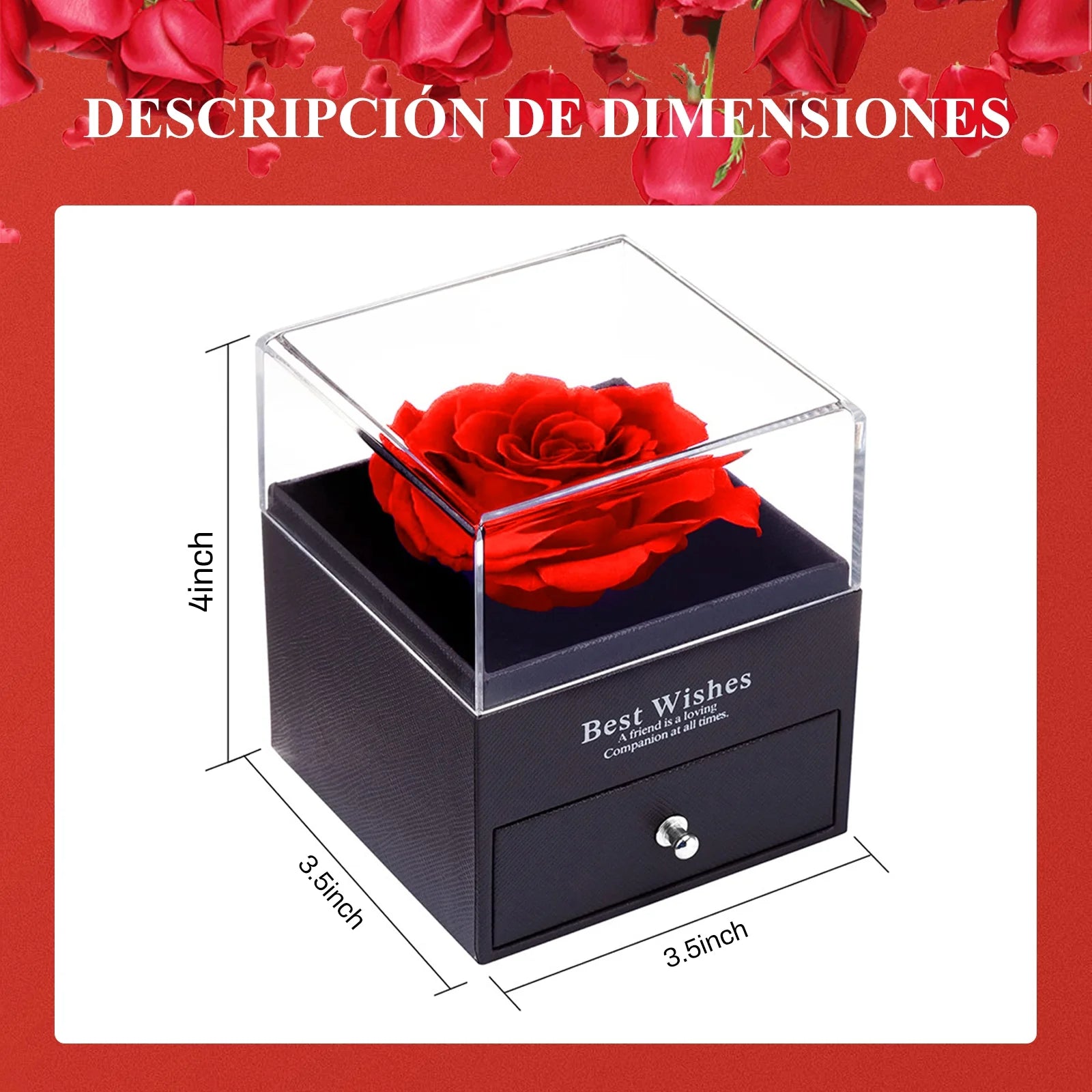 Rosa Roja Real Preservada Con Collar "I Love You" En 100 Idiomas - Regalos De Rosas Eternas Para Mamá Esposa Novia Ella En Navidad Día De San Valentín Día De Las Madres Aniversario Cumpleaños Regalos Para Mujer