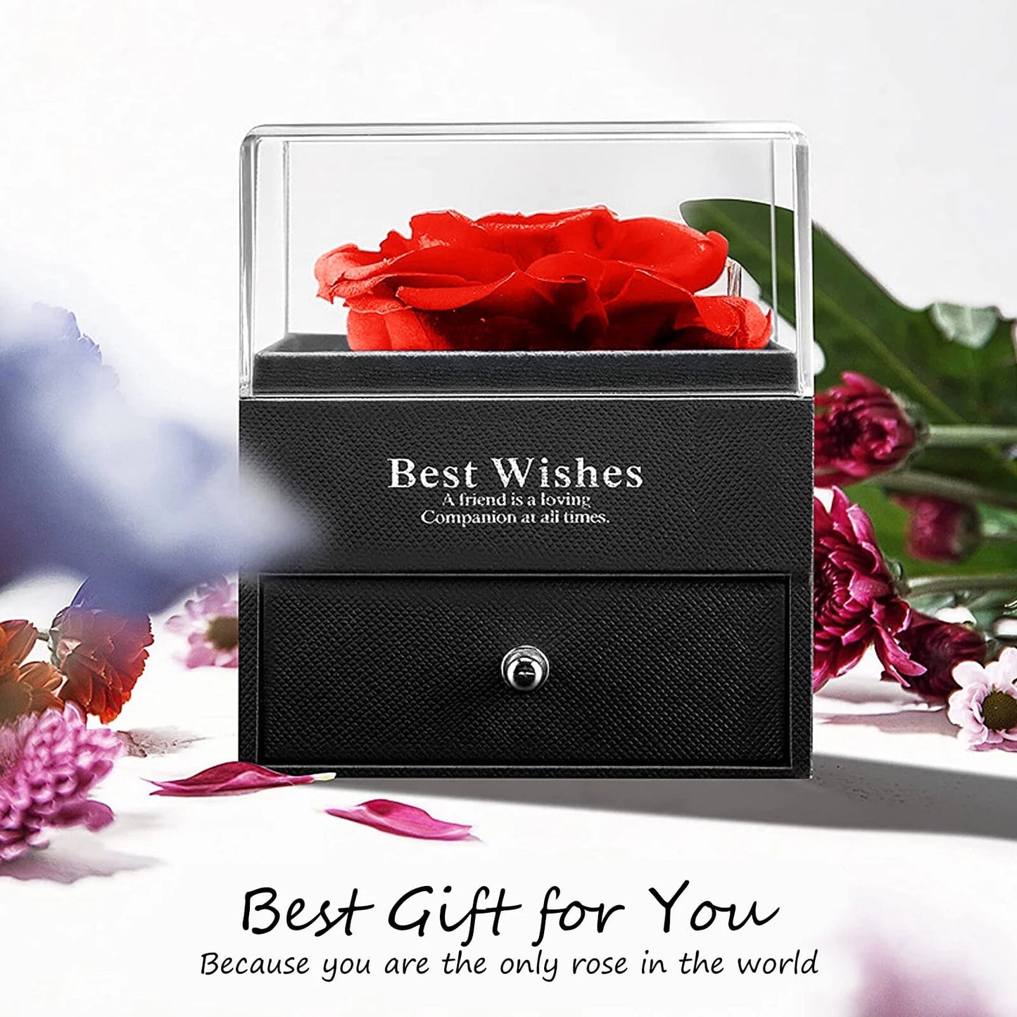Rosa Roja Real Preservada Con Collar "I Love You" En 100 Idiomas - Regalos De Rosas Eternas Para Mamá Esposa Novia Ella En Navidad Día De San Valentín Día De Las Madres Aniversario Cumpleaños Regalos Para Mujer