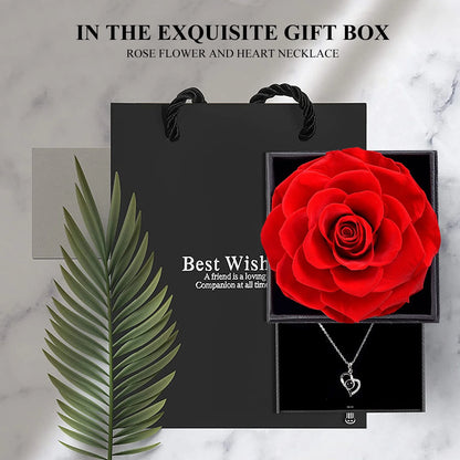 Rosa Roja Real Preservada Con Collar "I Love You" En 100 Idiomas - Regalos De Rosas Eternas Para Mamá Esposa Novia Ella En Navidad Día De San Valentín Día De Las Madres Aniversario Cumpleaños Regalos Para Mujer